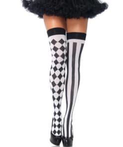 LEG AVENUE - CALCETINES ALTOS ARLEQUIN NEGRO/BLANCO